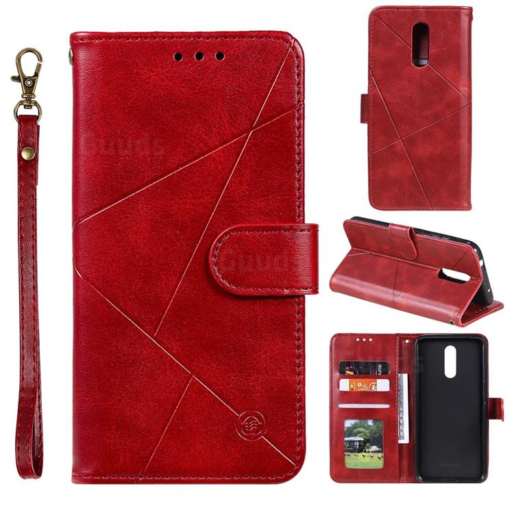 Embossing Geometric Leather Wallet Case for Nokia 3.2 - Red