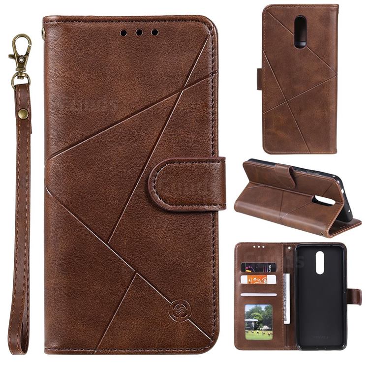 Embossing Geometric Leather Wallet Case for Nokia 3.2 - Brown