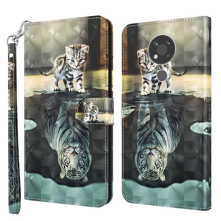Tiger and Cat 3D Painted Leather Wallet Case for Nokia 3.4