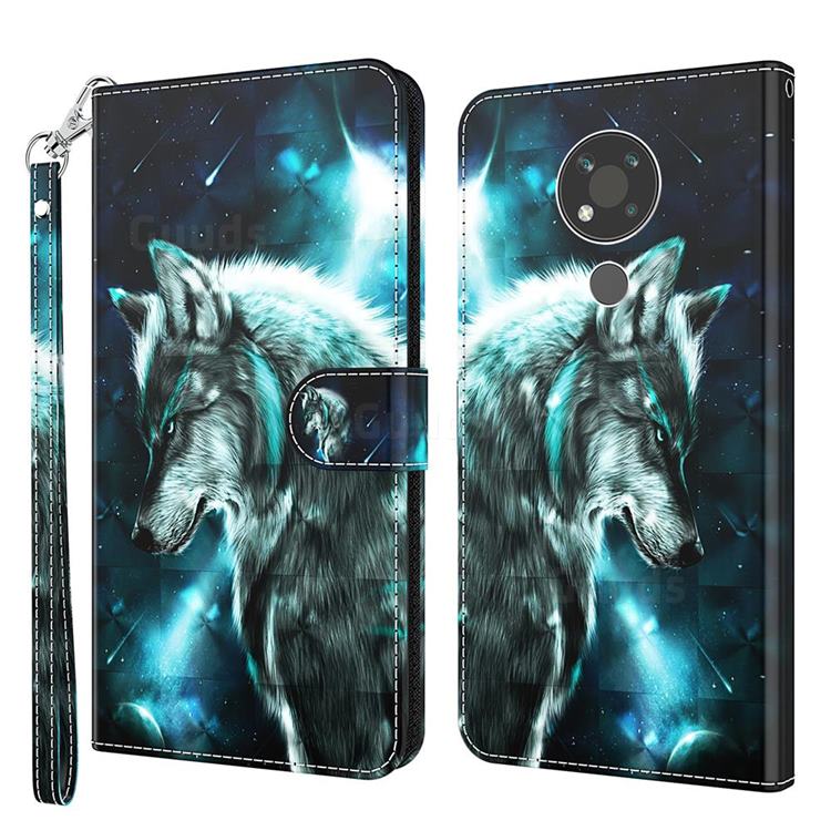 Snow Wolf 3D Painted Leather Wallet Case for Nokia 3.4