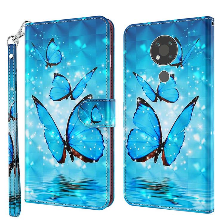 Blue Sea Butterflies 3D Painted Leather Wallet Case for Nokia 3.4