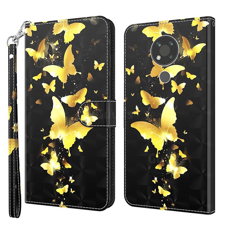 Golden Butterfly 3D Painted Leather Wallet Case for Nokia 3.4