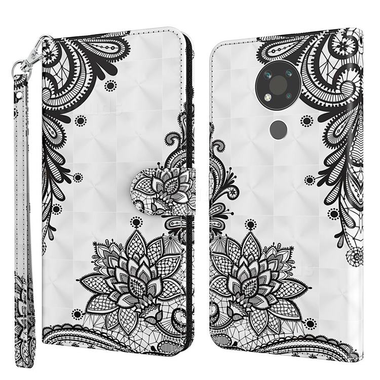 Black Lace Flower 3D Painted Leather Wallet Case for Nokia 3.4