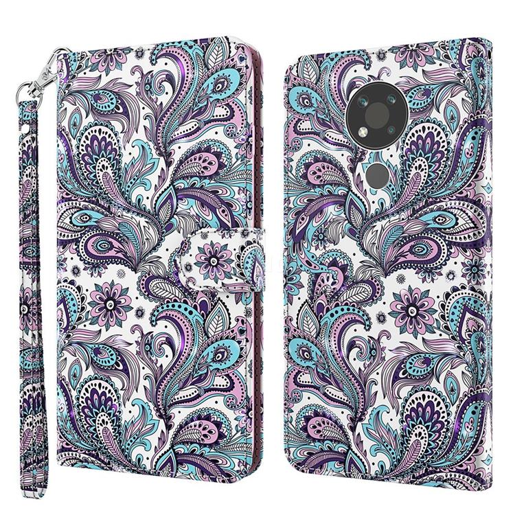 Swirl Flower 3D Painted Leather Wallet Case for Nokia 3.4