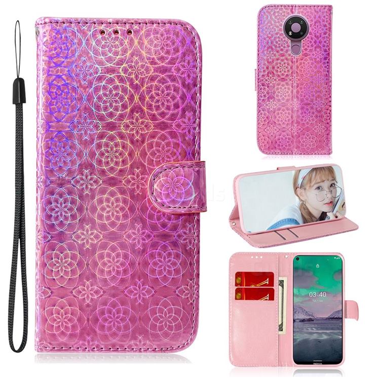Laser Circle Shining Leather Wallet Phone Case for Nokia 3.4 - Pink