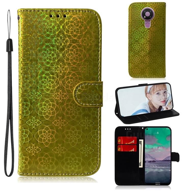 Laser Circle Shining Leather Wallet Phone Case for Nokia 3.4 - Golden