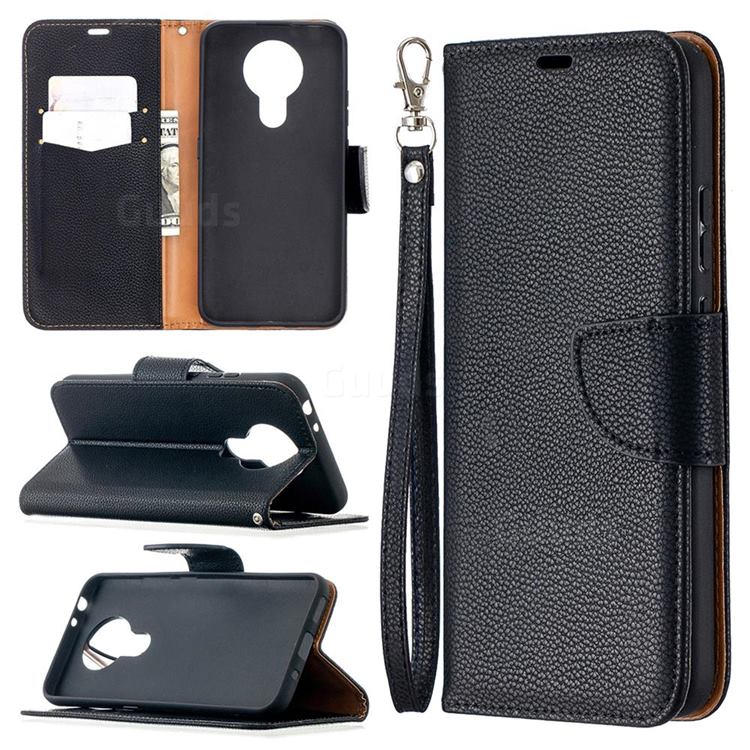 Classic Luxury Litchi Leather Phone Wallet Case for Nokia 3.4 - Black