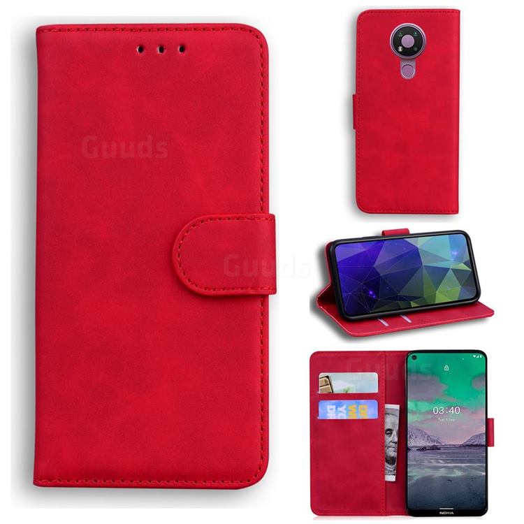 Retro Classic Skin Feel Leather Wallet Phone Case for Nokia 3.4 - Red