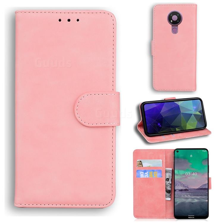 Retro Classic Skin Feel Leather Wallet Phone Case for Nokia 3.4 - Pink