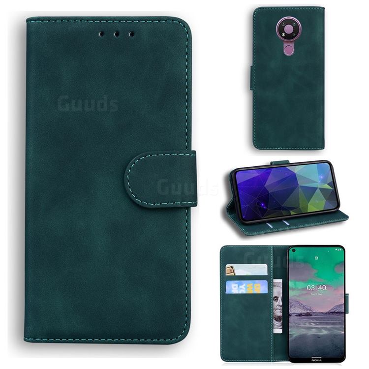 Retro Classic Skin Feel Leather Wallet Phone Case for Nokia 3.4 - Green
