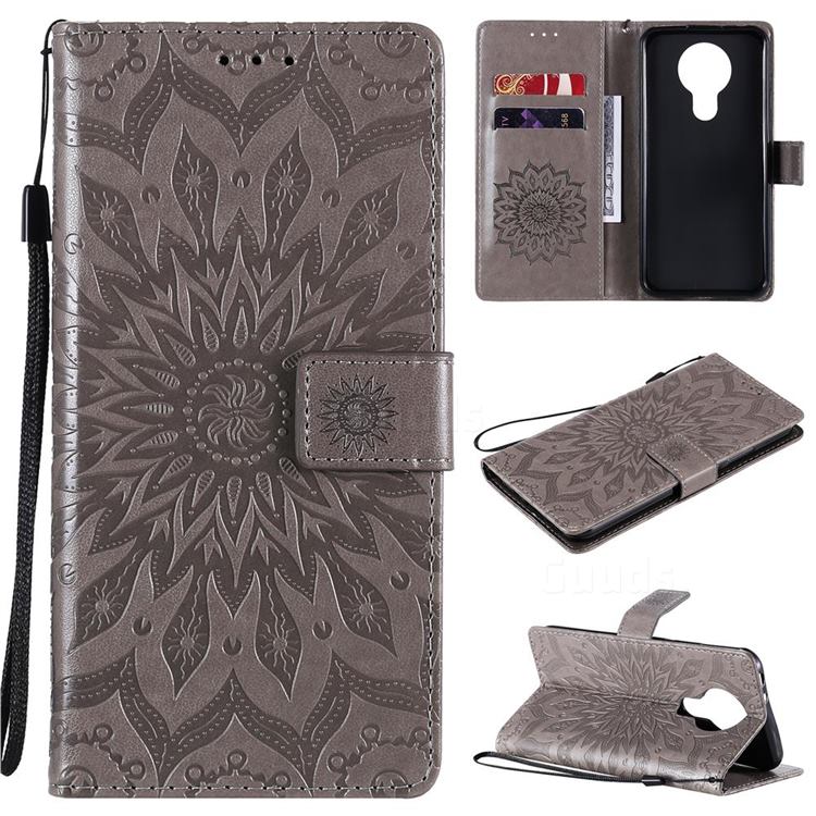 Embossing Sunflower Leather Wallet Case for Nokia 3.4 - Gray