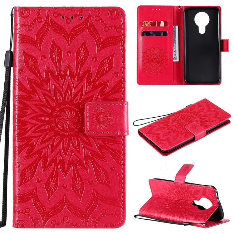 Embossing Sunflower Leather Wallet Case for Nokia 3.4 - Red