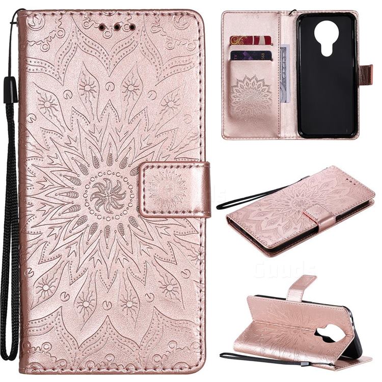 Embossing Sunflower Leather Wallet Case for Nokia 3.4 - Rose Gold