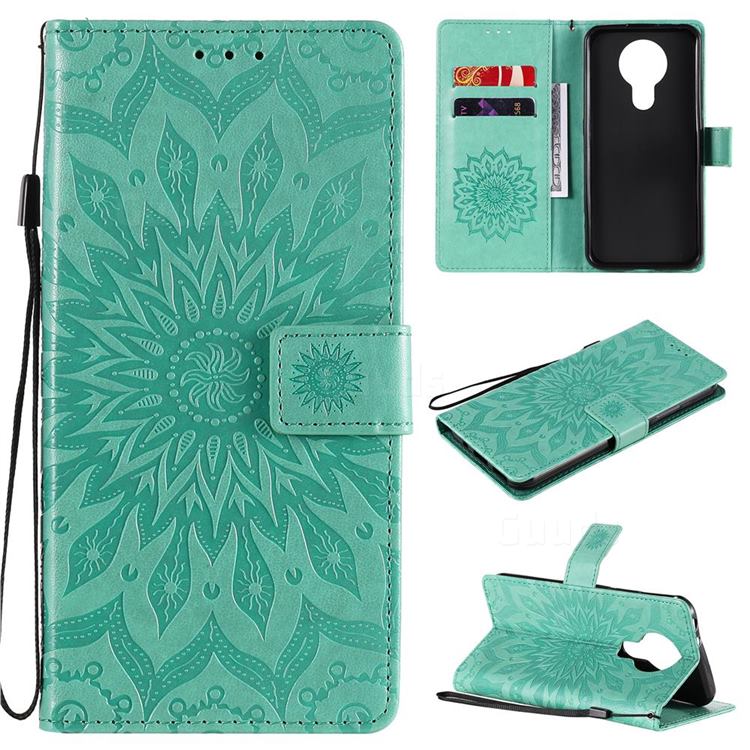 Embossing Sunflower Leather Wallet Case for Nokia 3.4 - Green