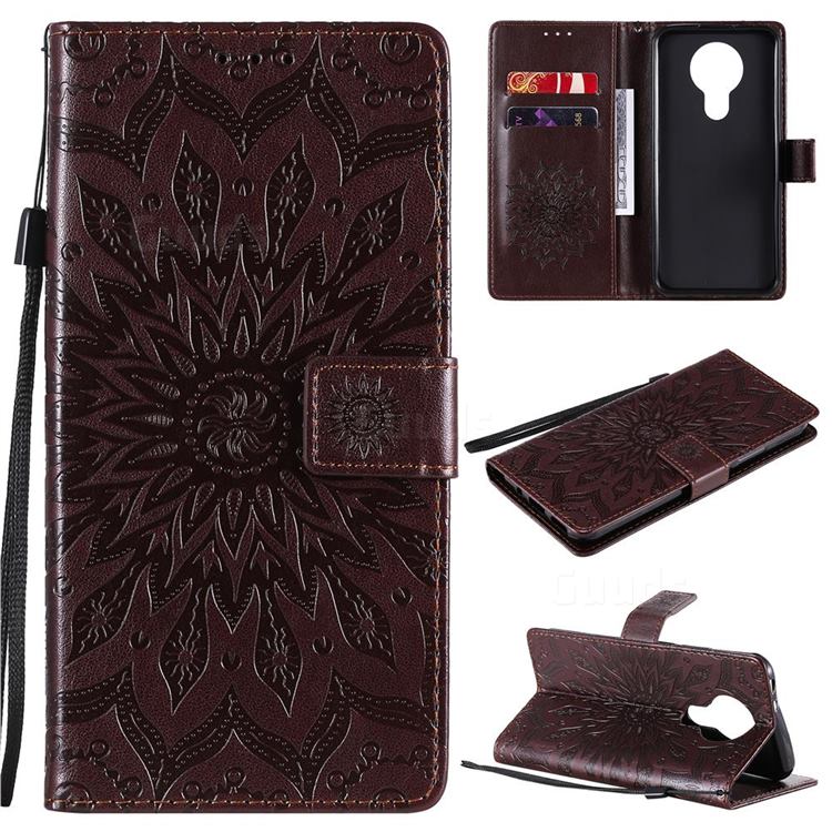 Embossing Sunflower Leather Wallet Case for Nokia 3.4 - Brown
