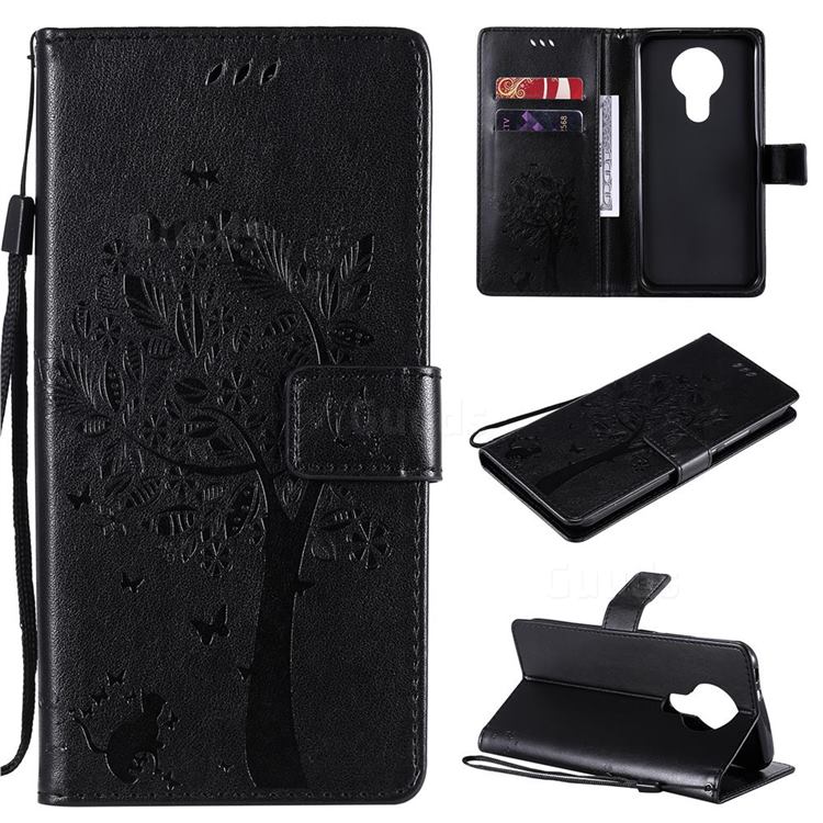 Embossing Butterfly Tree Leather Wallet Case for Nokia 3.4 - Black