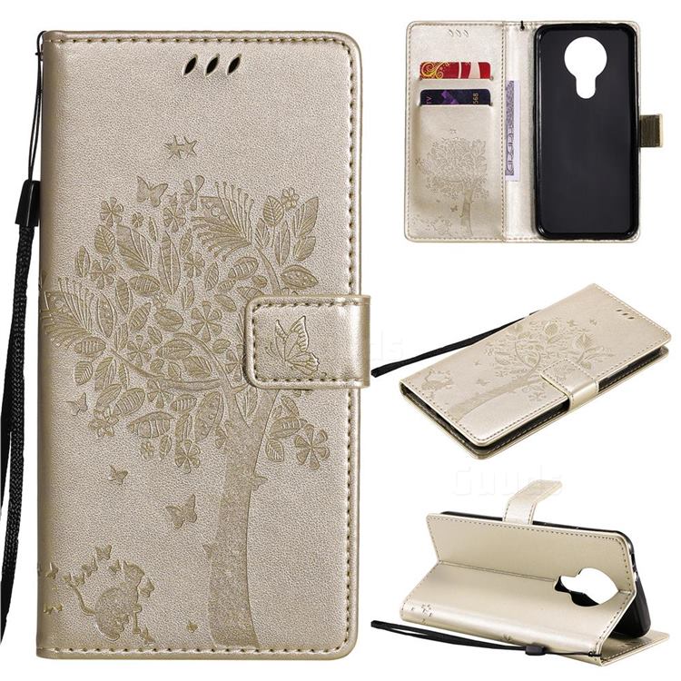 Embossing Butterfly Tree Leather Wallet Case for Nokia 3.4 - Champagne