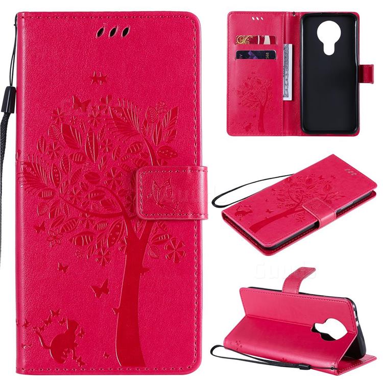 Embossing Butterfly Tree Leather Wallet Case for Nokia 3.4 - Rose