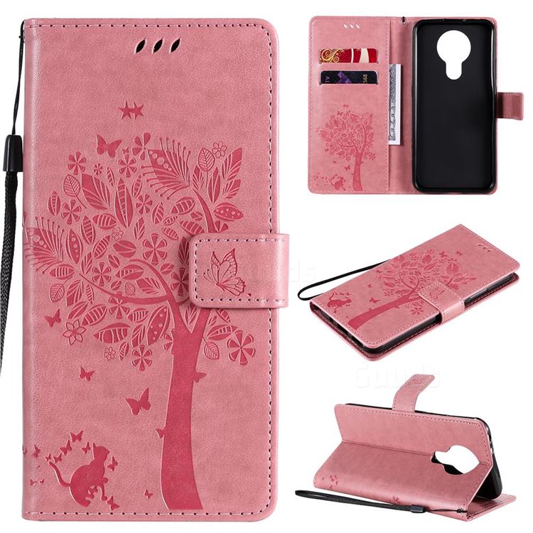 Embossing Butterfly Tree Leather Wallet Case for Nokia 3.4 - Pink