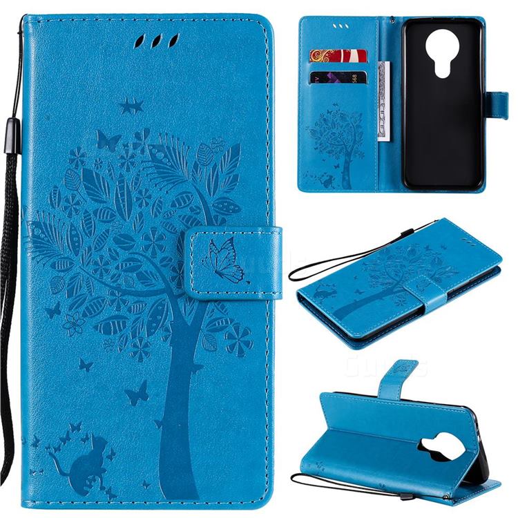 Embossing Butterfly Tree Leather Wallet Case for Nokia 3.4 - Blue