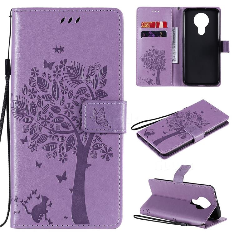 Embossing Butterfly Tree Leather Wallet Case for Nokia 3.4 - Violet