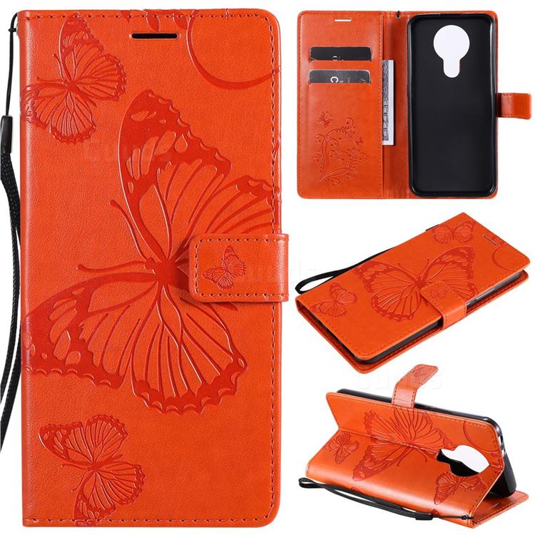 Embossing 3D Butterfly Leather Wallet Case for Nokia 3.4 - Orange