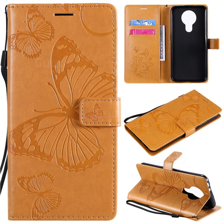 Embossing 3D Butterfly Leather Wallet Case for Nokia 3.4 - Yellow