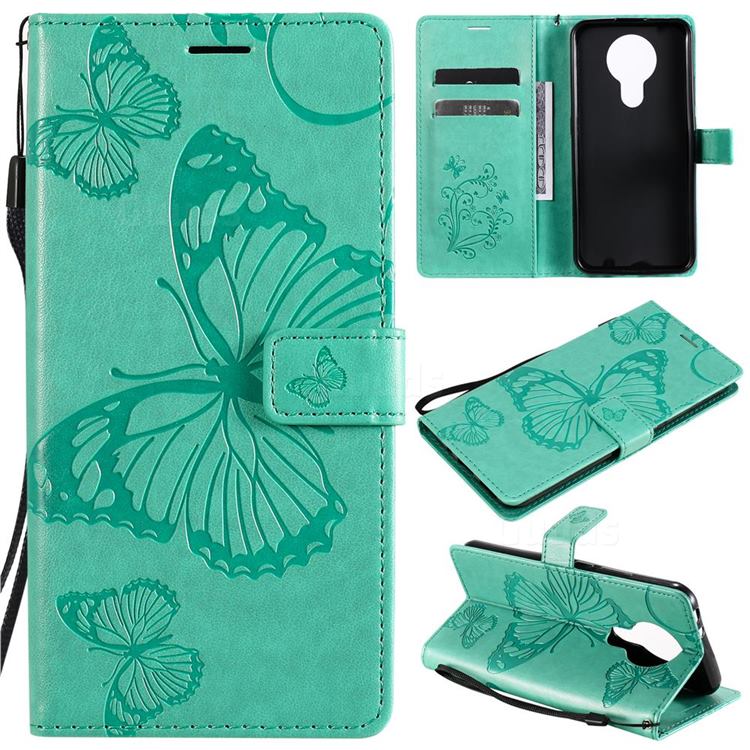 Embossing 3D Butterfly Leather Wallet Case for Nokia 3.4 - Green