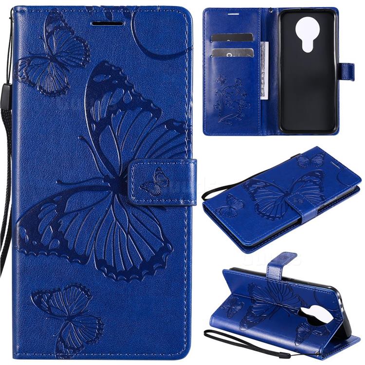 Embossing 3D Butterfly Leather Wallet Case for Nokia 3.4 - Blue