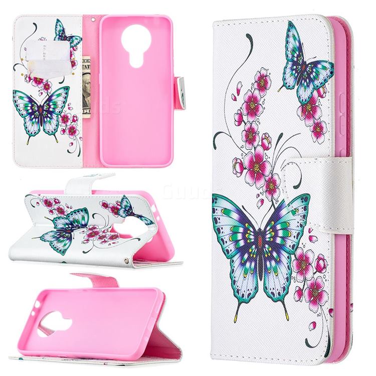 Peach Butterflies Leather Wallet Case for Nokia 3.4