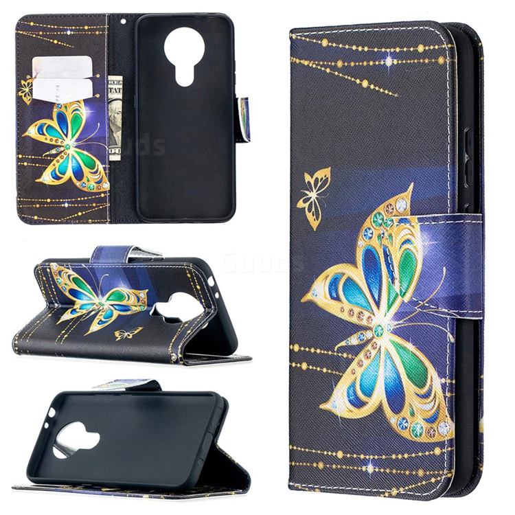 Golden Shining Butterfly Leather Wallet Case for Nokia 3.4