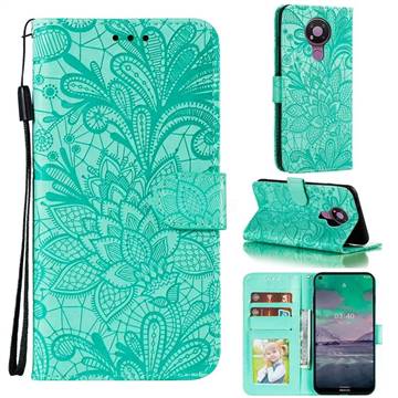 Intricate Embossing Lace Jasmine Flower Leather Wallet Case for Nokia 3.4 - Green