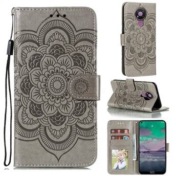 Intricate Embossing Datura Solar Leather Wallet Case for Nokia 3.4 - Gray