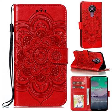 Intricate Embossing Datura Solar Leather Wallet Case for Nokia 3.4 - Red
