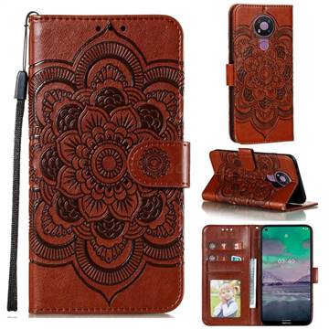 Intricate Embossing Datura Solar Leather Wallet Case for Nokia 3.4 - Brown