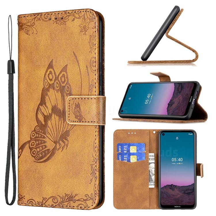 Binfen Color Imprint Vivid Butterfly Leather Wallet Case for Nokia 3.4 - Brown