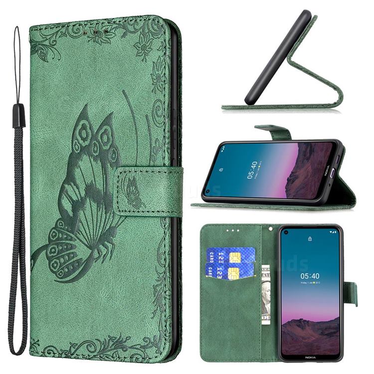 Binfen Color Imprint Vivid Butterfly Leather Wallet Case for Nokia 3.4 - Green