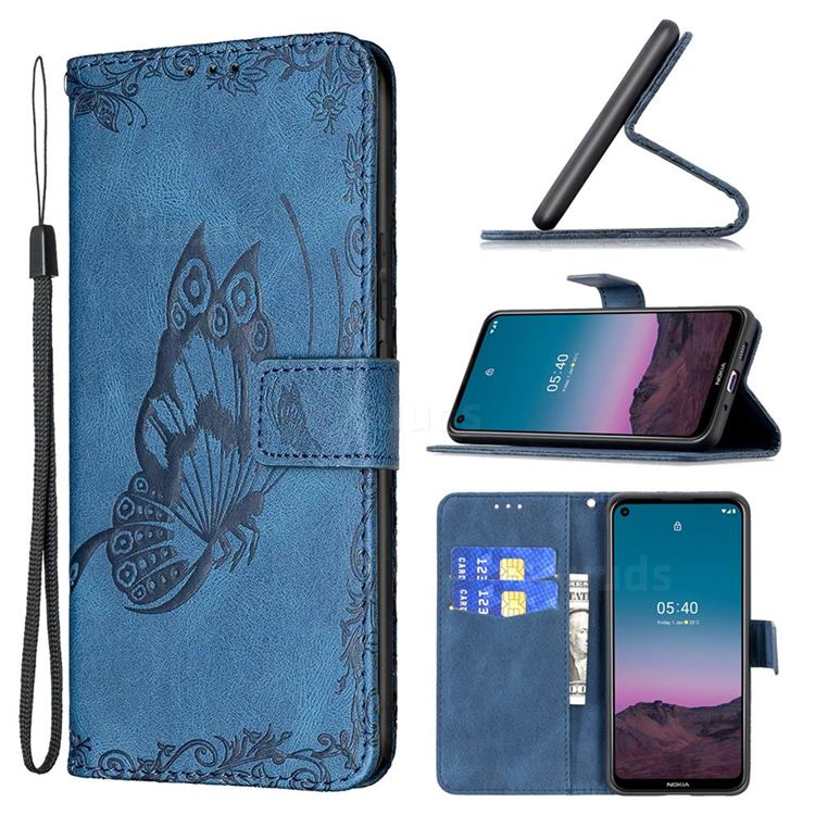 Binfen Color Imprint Vivid Butterfly Leather Wallet Case for Nokia 3.4 - Blue