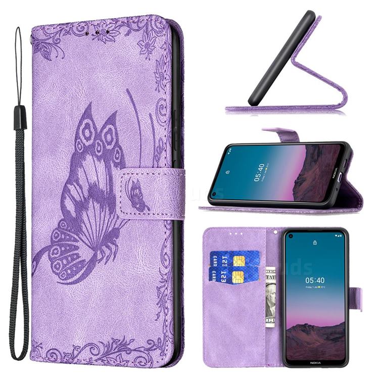 Binfen Color Imprint Vivid Butterfly Leather Wallet Case for Nokia 3.4 - Purple