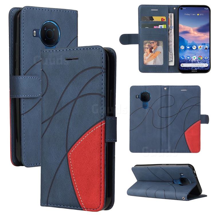 Luxury Two-color Stitching Leather Wallet Case Cover for Nokia 3.4 - Blue
