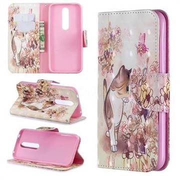 Flower Butterfly Cat 3D Painted Leather Wallet Phone Case for Nokia 4.2