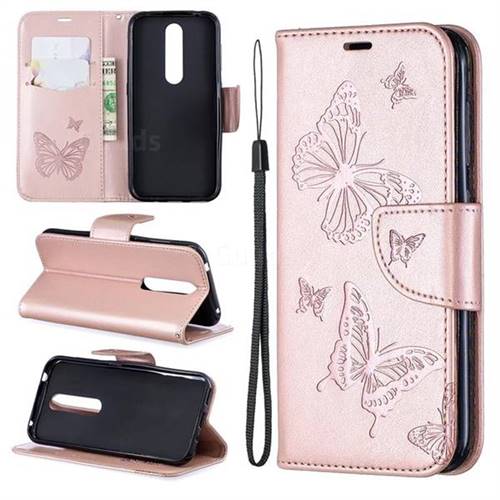 Embossing Double Butterfly Leather Wallet Case for Nokia 4.2 - Rose Gold