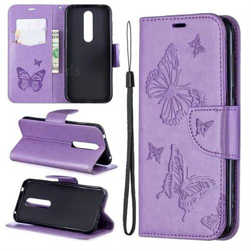 Embossing Double Butterfly Leather Wallet Case for Nokia 4.2 - Purple