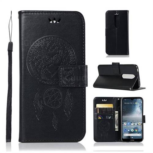 Intricate Embossing Owl Campanula Leather Wallet Case for Nokia 4.2 - Black
