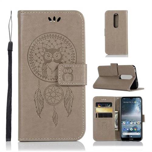 Intricate Embossing Owl Campanula Leather Wallet Case for Nokia 4.2 - Grey