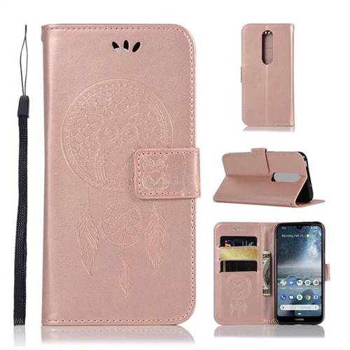 Intricate Embossing Owl Campanula Leather Wallet Case for Nokia 4.2 - Rose Gold