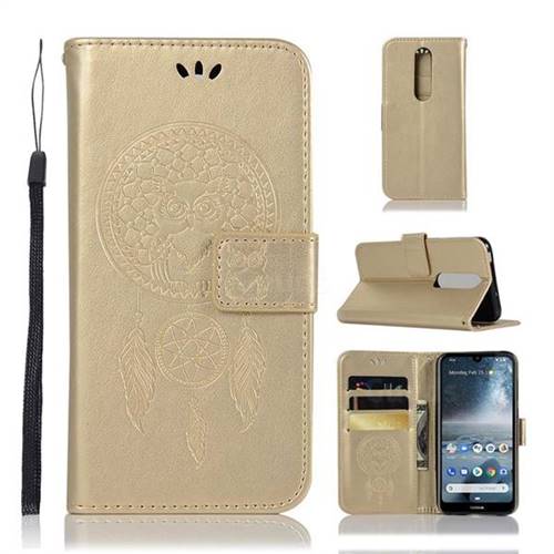 Intricate Embossing Owl Campanula Leather Wallet Case for Nokia 4.2 - Champagne