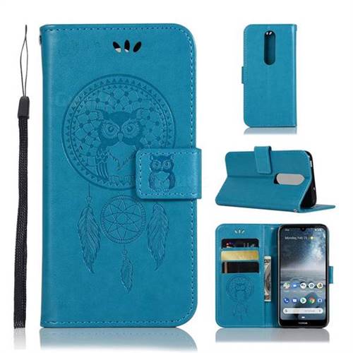 Intricate Embossing Owl Campanula Leather Wallet Case for Nokia 4.2 - Blue