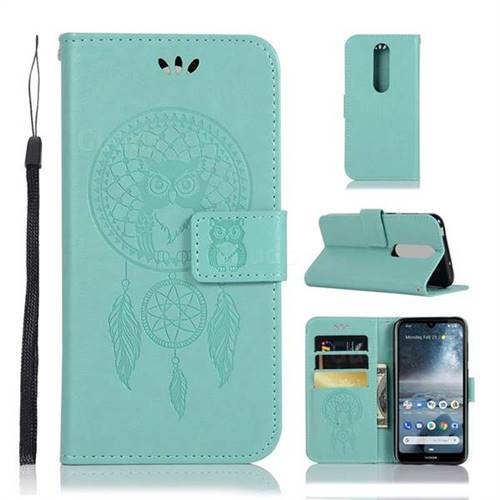 Intricate Embossing Owl Campanula Leather Wallet Case for Nokia 4.2 - Green