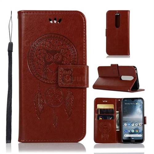 Intricate Embossing Owl Campanula Leather Wallet Case for Nokia 4.2 - Brown